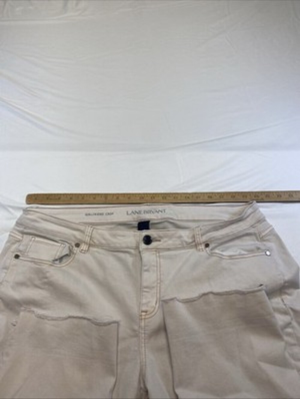 Lane Bryant Plus Size 20 Off-White Girlfriend Crop Jeans Raw Hem - Picture 6 of 7
